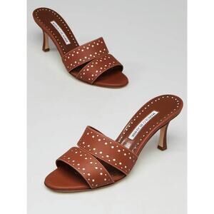 Manolo Blahnik Brown Perforated Leather Jacobro Open Toe Sandals - Size 36
